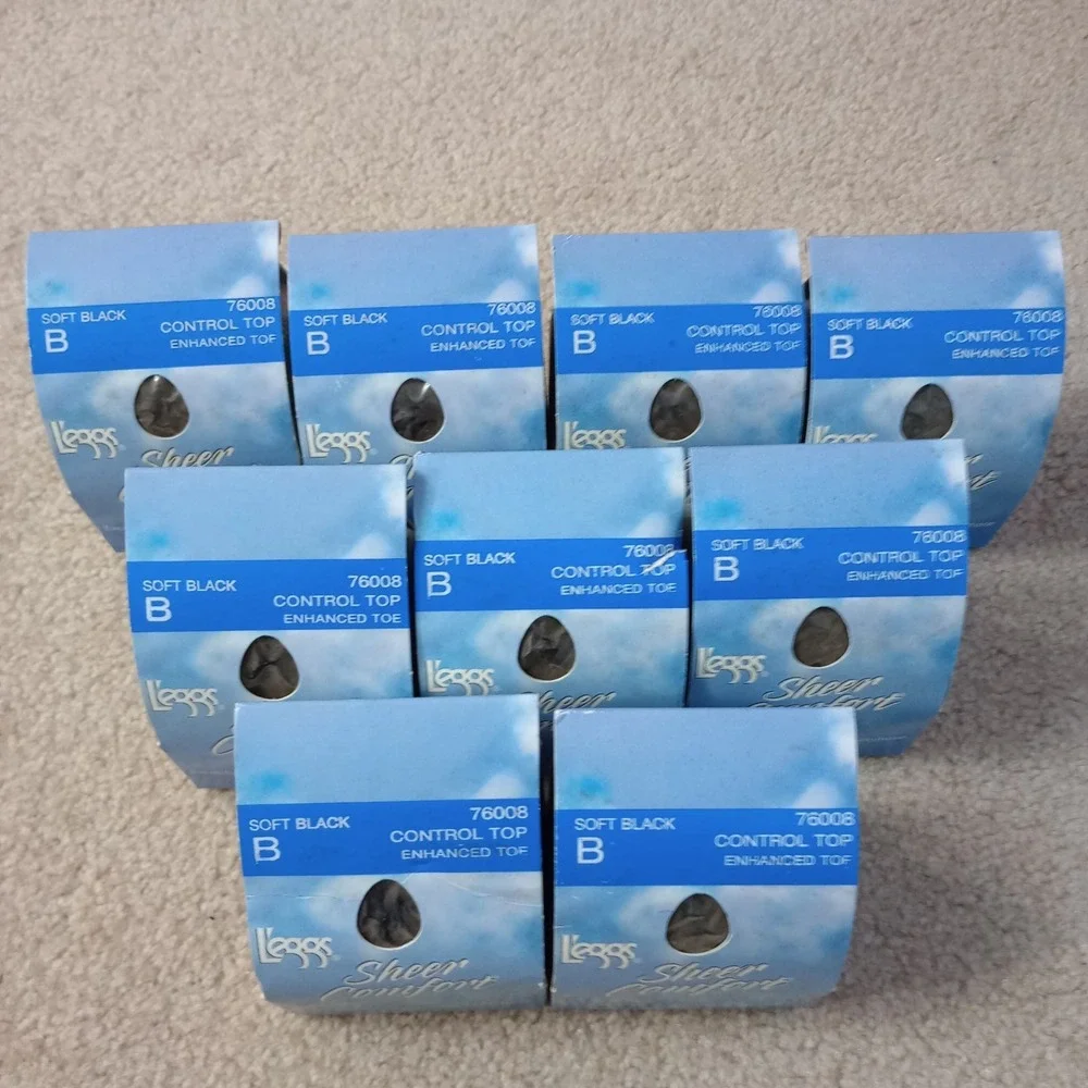 Leggs Sheer Comfort Pantyhose Size B Soft Black Lot 9 Control Top Enhanced Toe‎